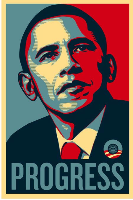 Presidential Candidate Barack Obama Campaign Poster by Shepard Fairey via https://www.dezeen.com/2009/03/19/shepard-fairey-wins-design-of-the-year/